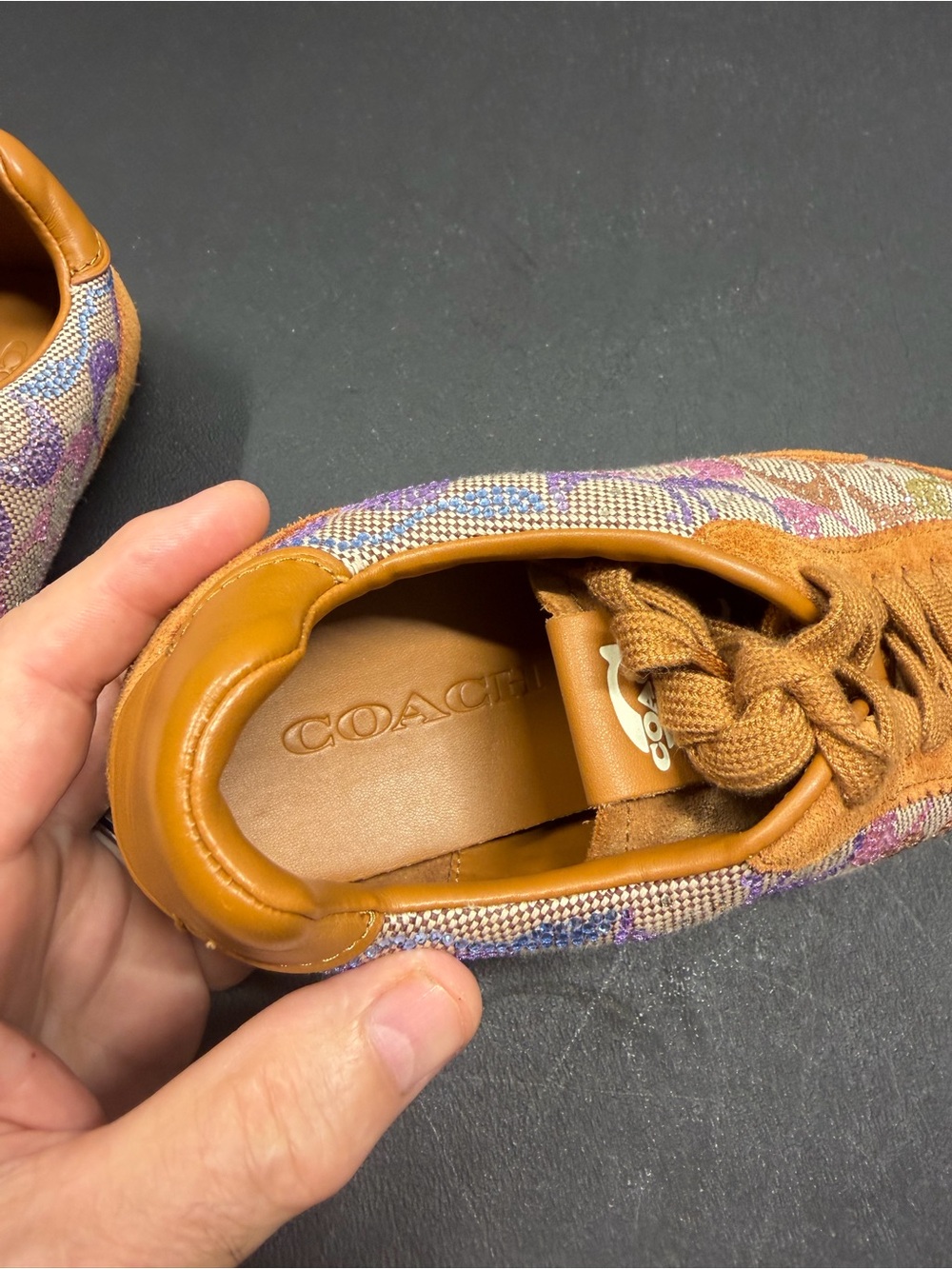 C Women’s Mustard Suede & Multicolor Pattern Sneakers - Picture 3 of 8